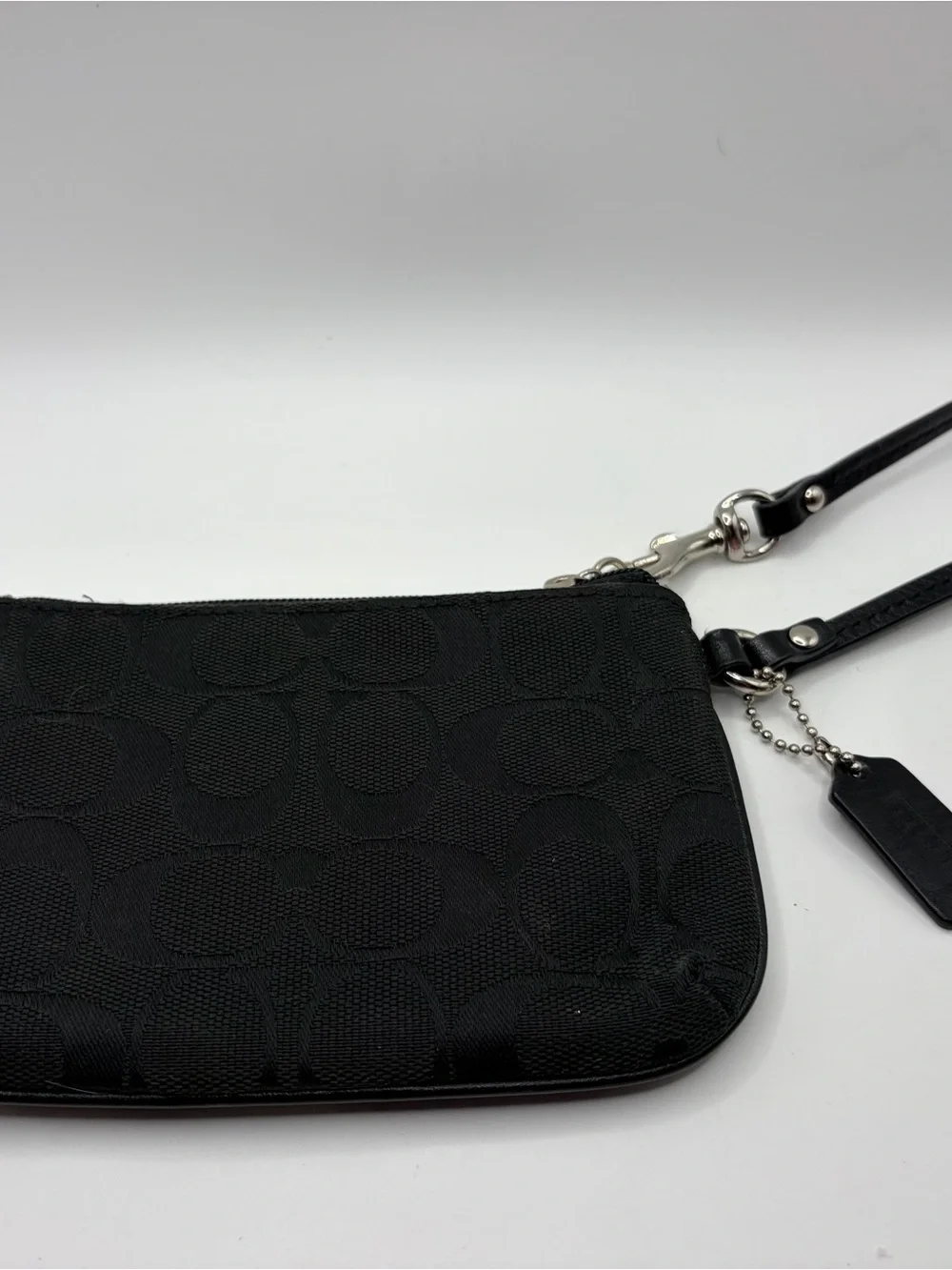 Coach Black Signature Canvas Wristlet with Leather Trim